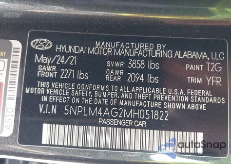 2021 Hyundai Elantra Sel from USA, damaged, VIN 5NPLM4AG2MH051822